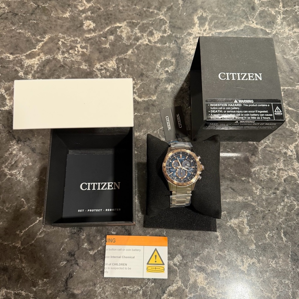 NEW Men's Citizen Eco-Drive PCAT Blue Dial Two-Tone Watch - Picture 2 of 10